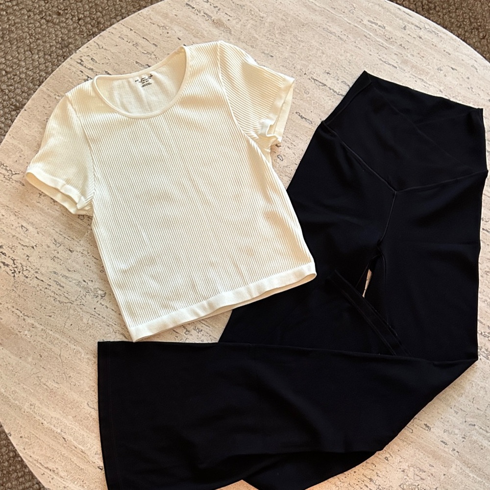 Urban Outfitters top and Black Offline High-Waisted bell bottom Leggings
